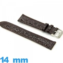 Bracelet pour montre  14 mm marron foncé cuir véritable Crocodile