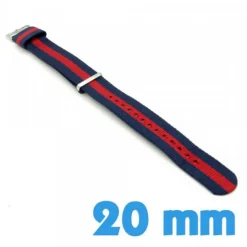 Bracelet pour Montre NATO Nylon 20 mm bleu et rouge