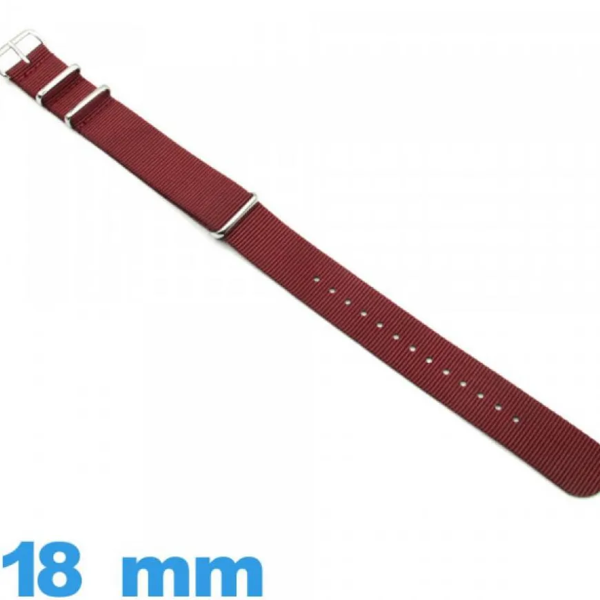 Bracelet pour montre N.A.T.O Rouge (Vin) Textile 18mm