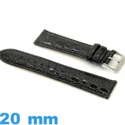 Bracelet pour montre Noir cuir véritable Crocodile  20mm