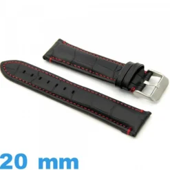 Bracelet pour montre Noir cuir Alligator Rembourré 20mm
