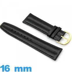 Bracelet pour montre Noir Cuir Synthétique Vegan lisse Côtelé 16mm