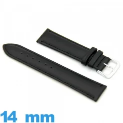 Bracelet pour montre noir Cuir véritable de veau lisse  14 mm