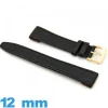 Bracelet pour montre Noir Cuir Grain Buffle  12 mm