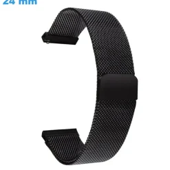 Bracelet pour montre Noir 24 mm Acier Inoxydable fermoir Magnétique