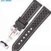 Bracelet pour montre Noir 24 mm Cuir véritable boucle Papillon