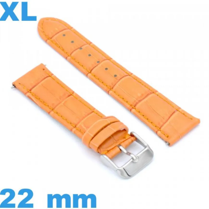 Bracelet pour montre orange gros poignet Cuir véritable de veau de luxe 22mm