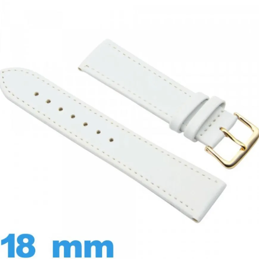 Bracelet pour montre Plat Blanc Cuir de veau vegan/synthétique 18 mm