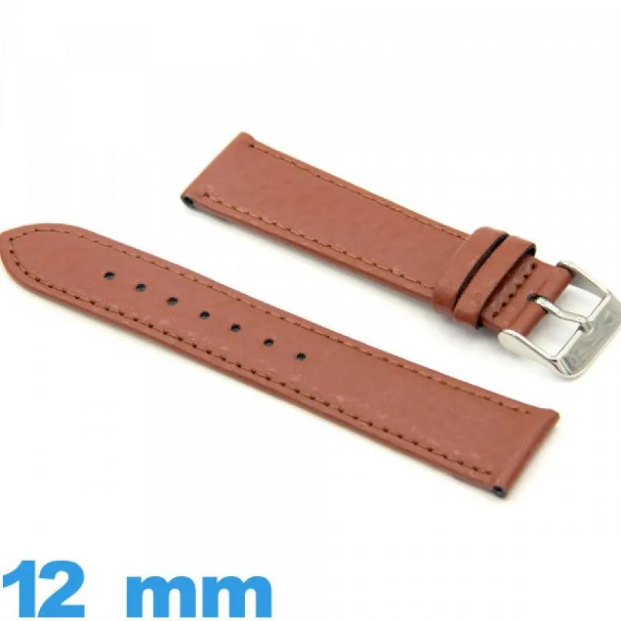 Bracelet pour montre Plat cuir véritable 12 mm Grain Buffalo
