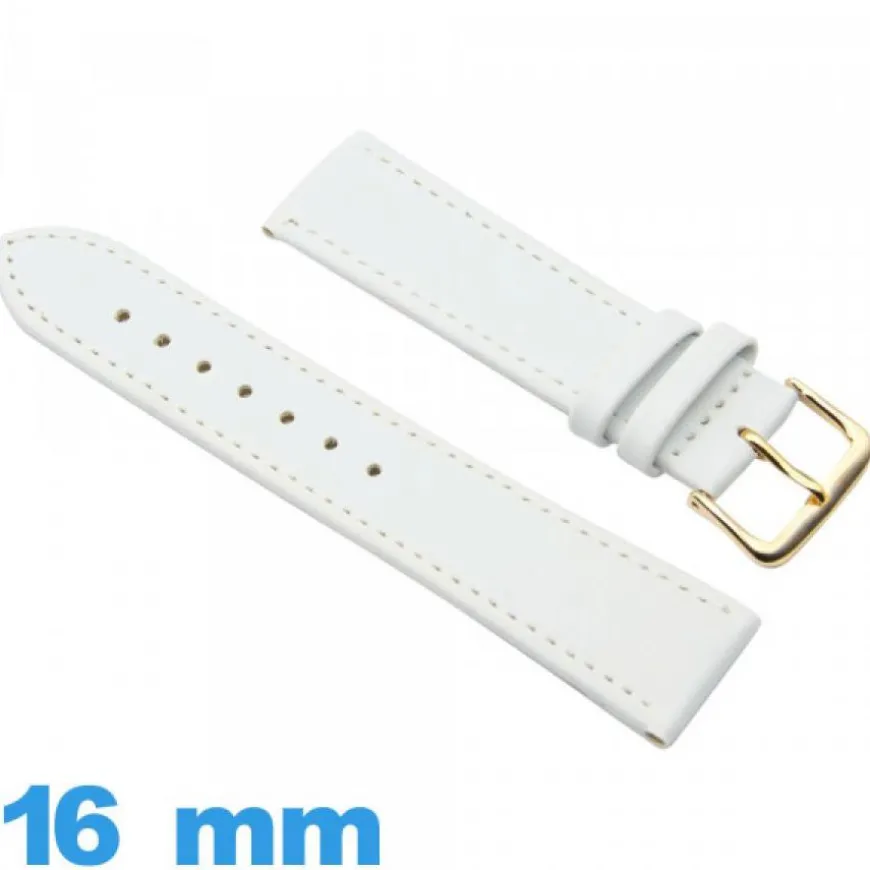 Bracelet pour montre Plat 16 mm Blanc Cuir de veau vegan/synthétique