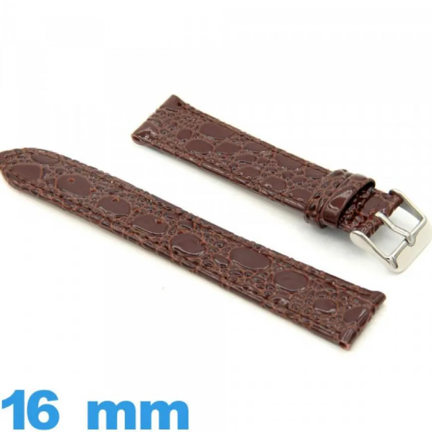 Bracelet pour montre Plat 16 mm marron cuir véritable Crocodile