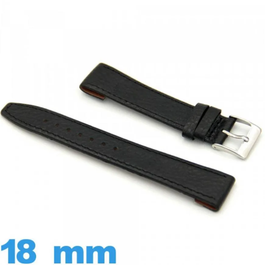 Bracelet pour montre Rembourré 18 mm Noir Vrai cuir