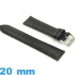 Bracelet pour montre Rembourré 20mm Noir cuir véritable Grain Buffalo