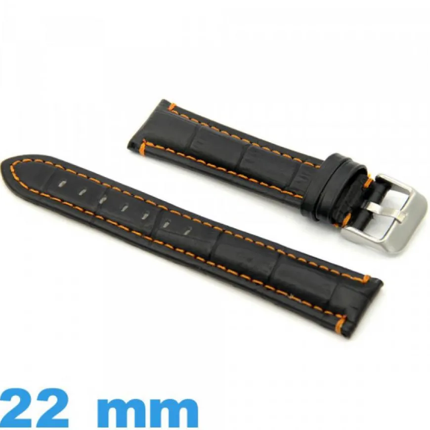 Bracelet pour montre Rembourré Noir cuir 22mm Alligator