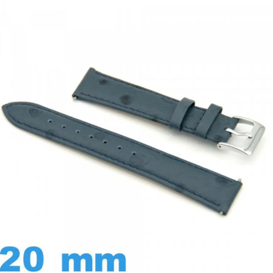 Bracelet pour montre Rembourré 20mm Bleu Cuir véritable luxe de veau