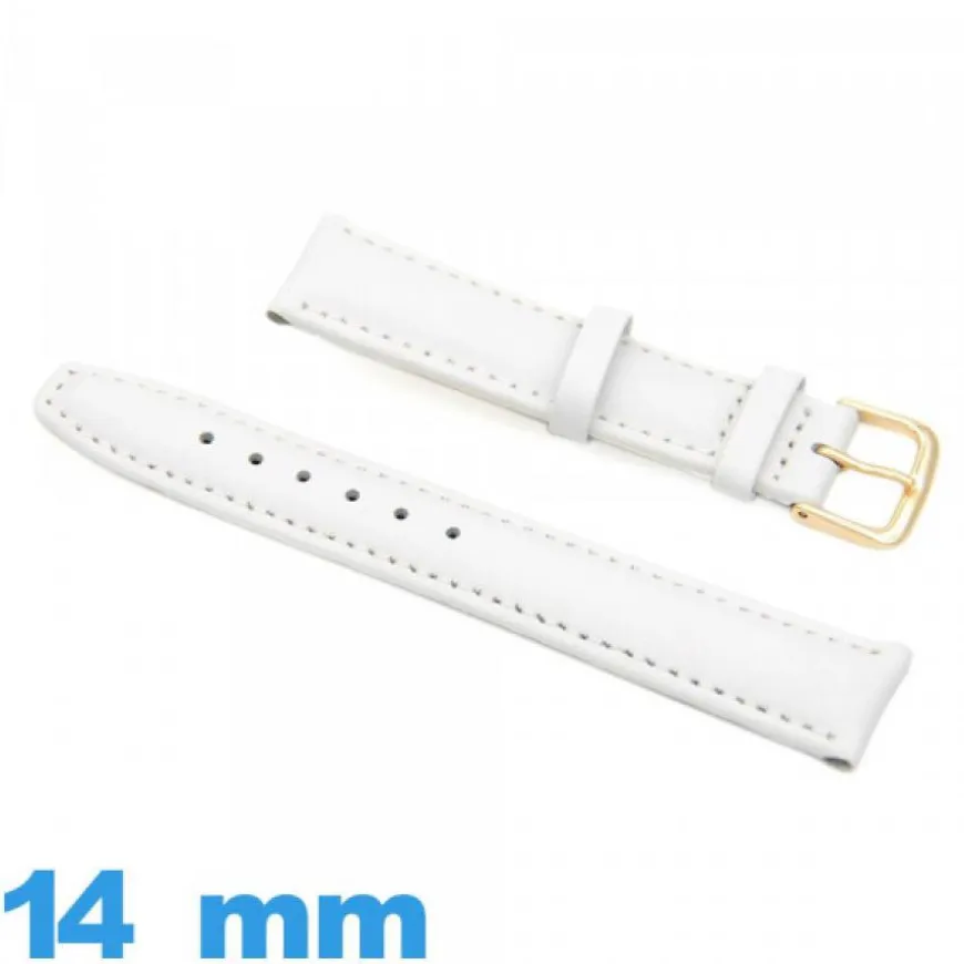 Bracelet pour montre Rembourré 14 mm Blanc Cuir véritable de veau