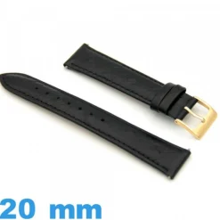 Bracelet pour montre Rembourré Noir Cuir véritable luxe de veau 20mm