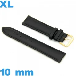 Bracelet pour montre XL noir Cuir véritable de veau lisse  10 mm