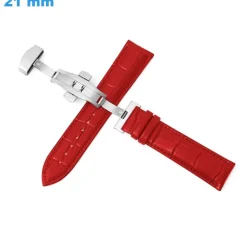 Bracelet Rouge 21 mm Cuir véritable de montre Papillon