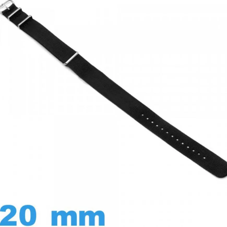 Bracelet Textile Noir de montre 20 mm Nato