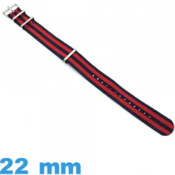 Bracelet tissu Bleu foncé et Rouge  montre 22mm Nato