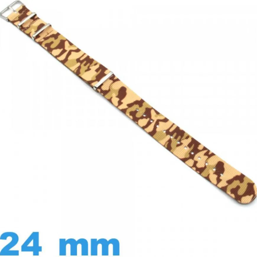 Bracelet tissu Marron Camo militaire montre 24mm N.A.T.O