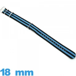 Bracelet tissu 18mm N.A.T.O Noir et Bleu  montre