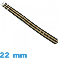 Bracelet tissu Noir et Beige pour montre 22 mm N.A.T.O