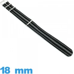 Bracelet tissu Noir et Gris  de montre 18 mm Nato
