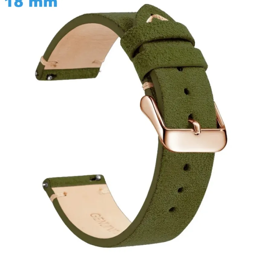 Bracelet Vert 18 mm Cuir véritable montre Ardillon