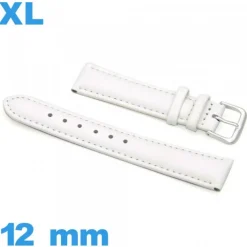 Bracelet XL Cuir véritable de veau lisse  blanc 12 mm pour montre