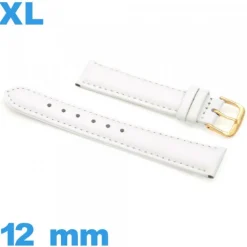 Bracelet XL Cuir véritable de veau lisse  blanc 12 mm montre