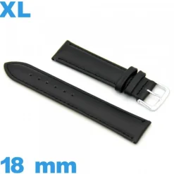 Bracelet XL Cuir véritable de veau lisse  noir de montre 18mm