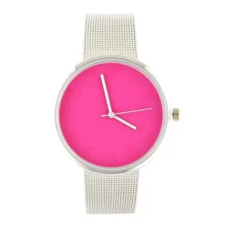 Cadran rose montre femme pas chère originale bracelet métal argenté