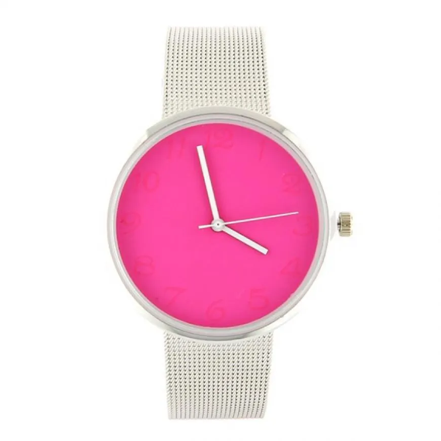 Cadran rose montre femme pas chère originale bracelet métal argenté
