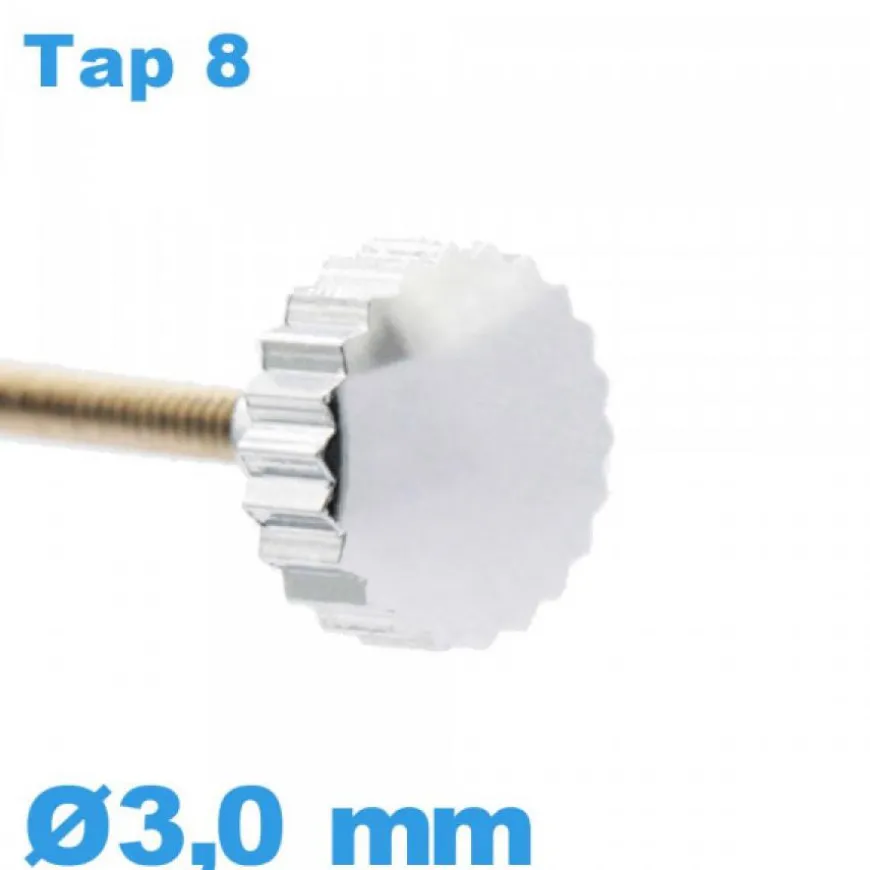 Couronne Remontoir Montre Argenté Tube Long 3 mm TAP 8