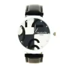 Damier noir blanc bracelet cuir Womage montre femme pas chère