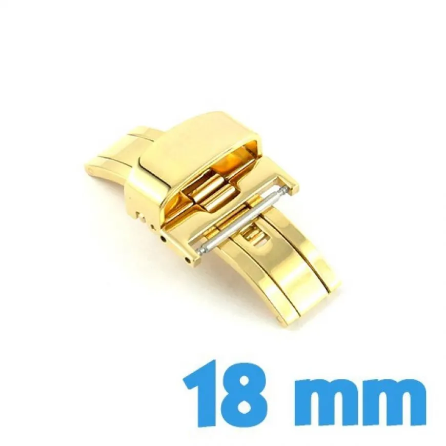 Double déployante boucle dorée pour bracelet montre cuir
