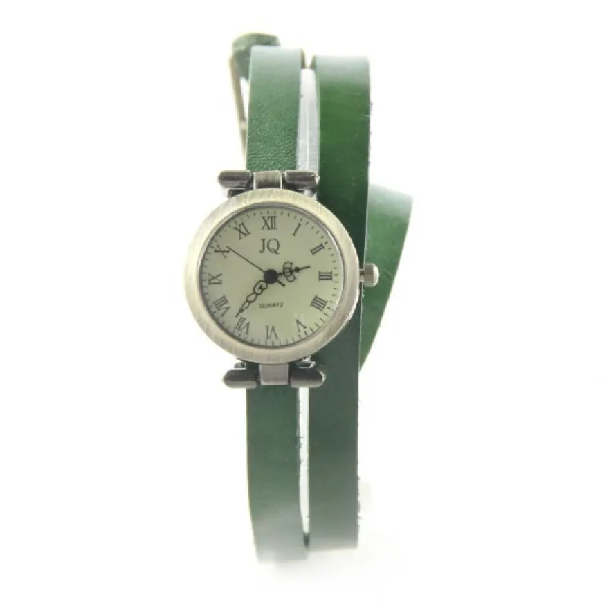 Double tour vert montre pas chère femme bracelet cuir