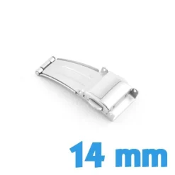Fermoir 14 mm acier argent deployante bouton