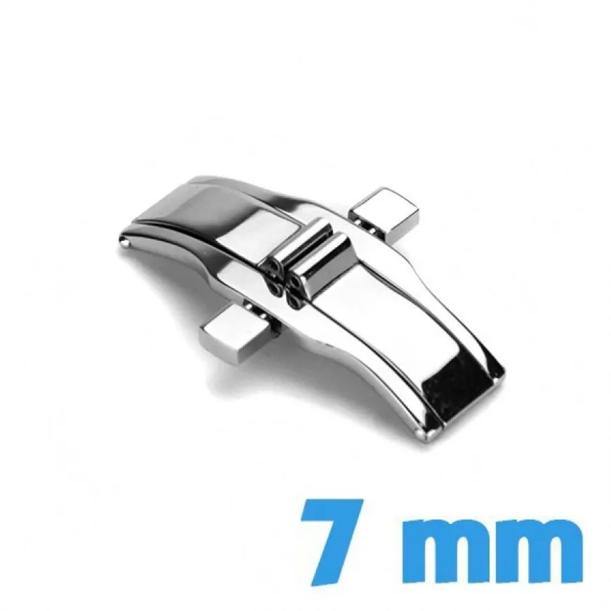 Fermoir 7 mm acier argent double déployante bouton