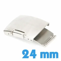 Fermoir 24 mm argenté acier inoxydable brossé déployant bouton