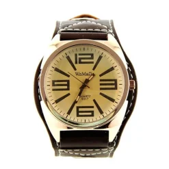Grosse montre Womage pas chère homme brun vintage boîtier cuivre