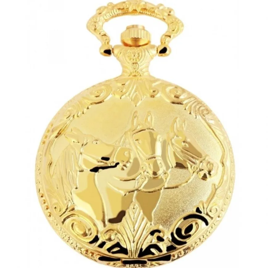 Montre a gousset couleur or équitation