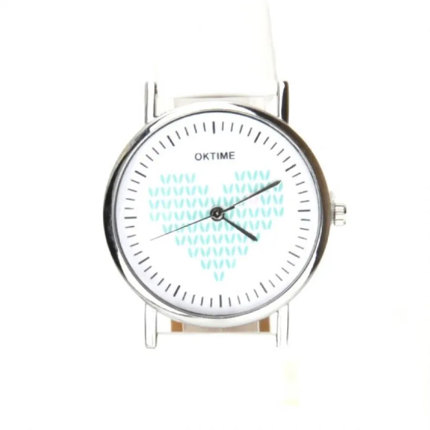 Montre amour coeur cuir blanc