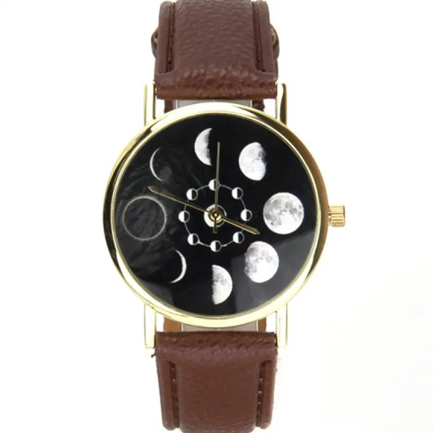 Montre astronomie éclipse lune bracelet cuir