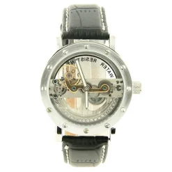 Montre automatique cuir mécanique dorée argentée visible style hublot