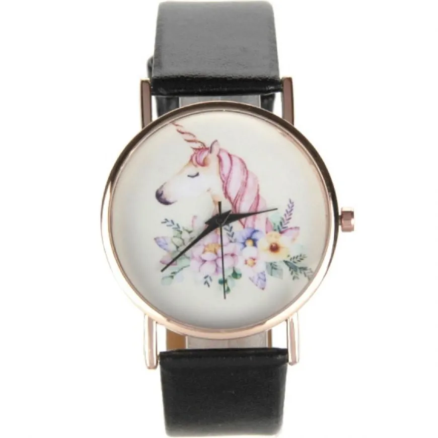 Montre avec licorne et fleurs