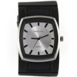 Montre boîtier argenté bracelet de force noir