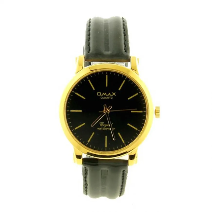 Montre boîtier doré marque OMAX bracelet cuir noir